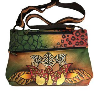 Anuschka NEVER USED Handpaint Leather Asymmetric Crossbody Bag Floral